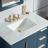 Water Creation Bathroom Vanity Vanity and Faucet 1 Option WATER CREATION Elizabeth 36-Inch Single Sink Carrara White Marble Vanity In Monarch Blue