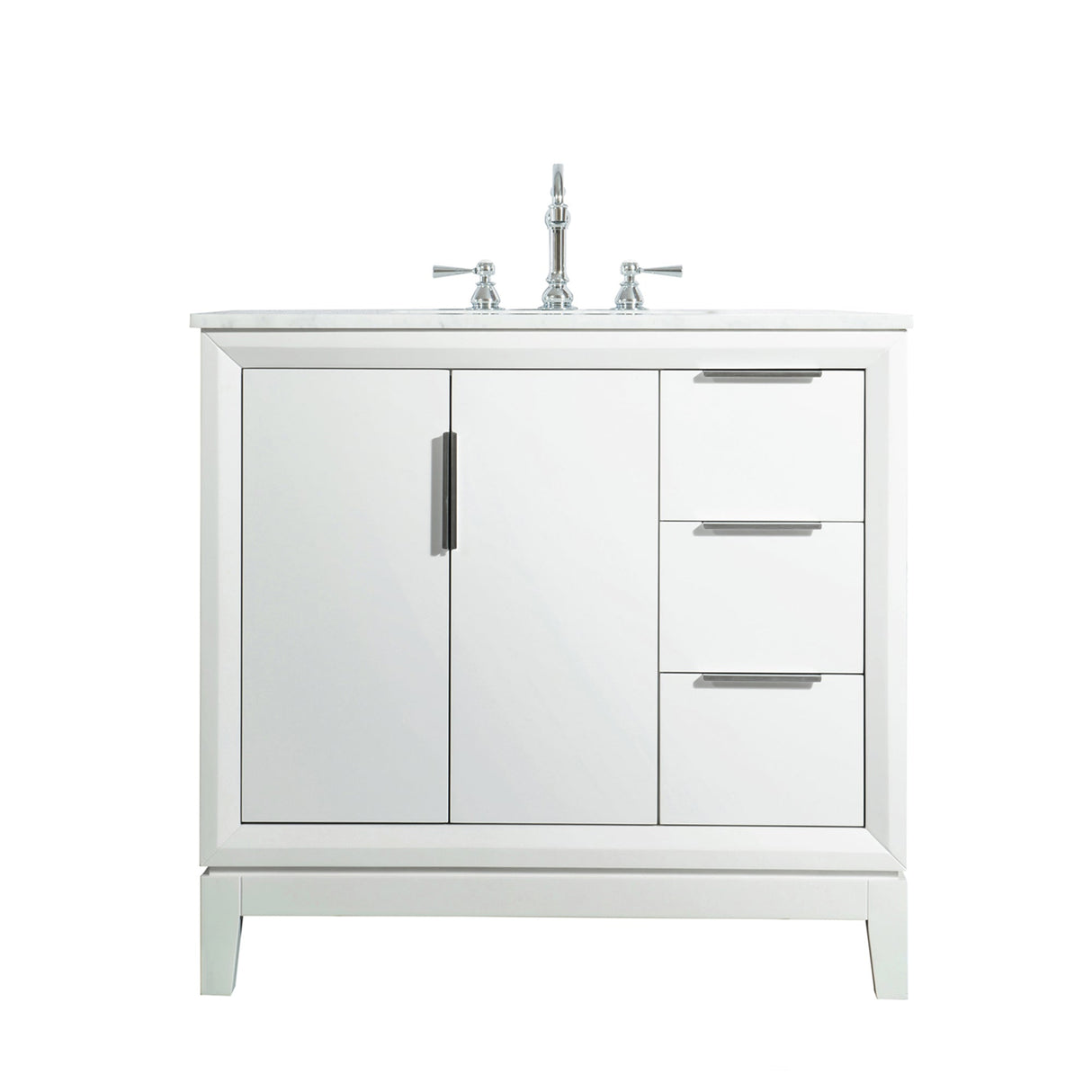 WATER CREATION Elizabeth 36-Inch Single Sink Carrara White Marble Vanity In Pure White