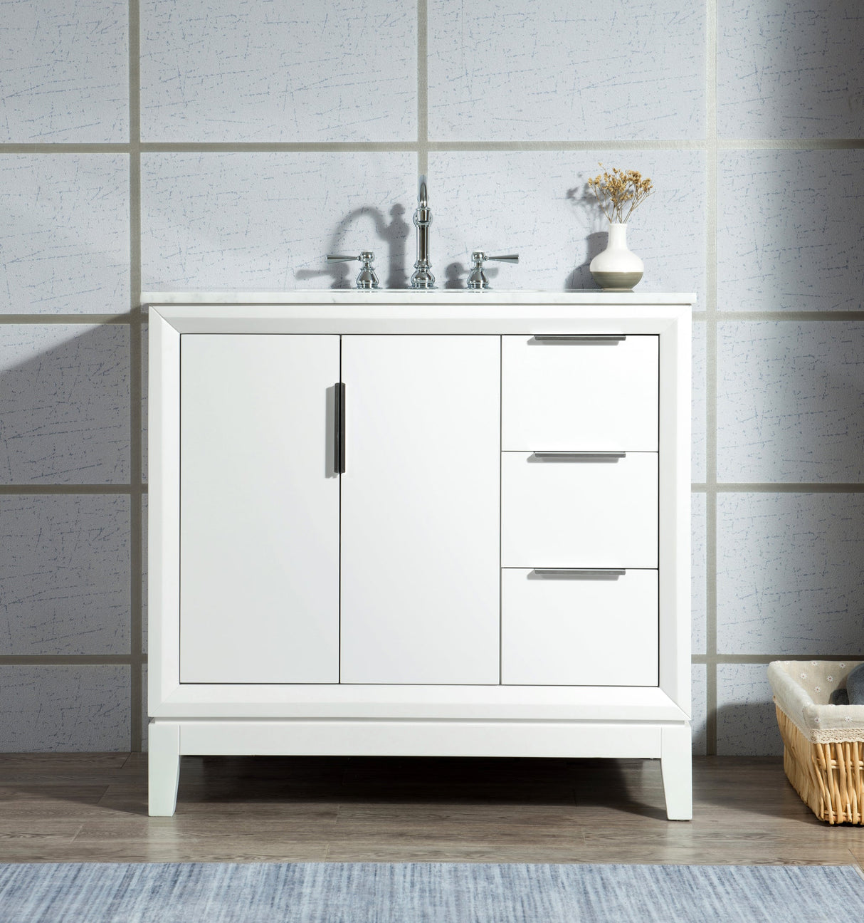 WATER CREATION Elizabeth 36-Inch Single Sink Carrara White Marble Vanity In Pure White