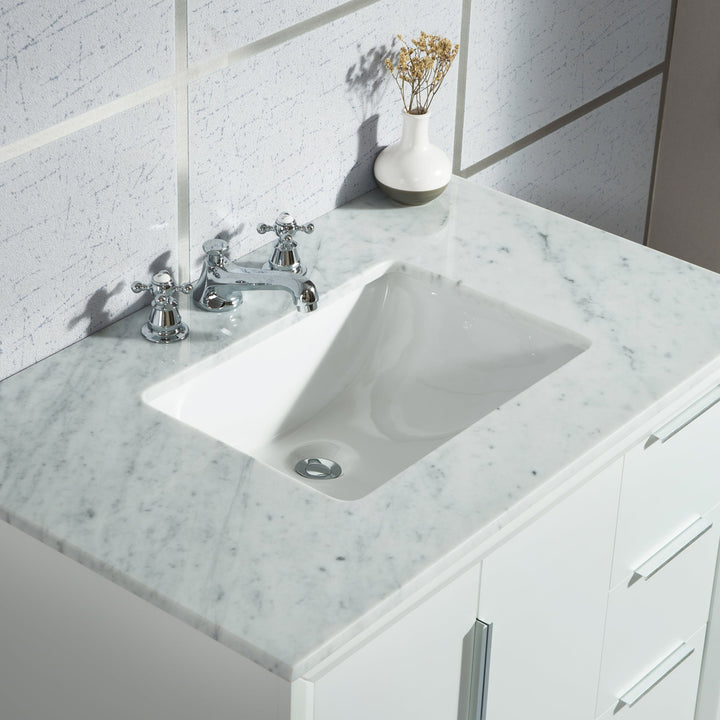 Water Creation Bathroom Vanity Vanity and Faucet 1 Option WATER CREATION Elizabeth 36-Inch Single Sink Carrara White Marble Vanity In Pure White