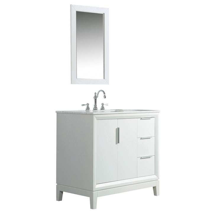 Water Creation Bathroom Vanity Vanity and Faucet 2 and Mirror WATER CREATION Elizabeth 36-Inch Single Sink Carrara White Marble Vanity In Pure White