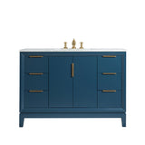 WATER CREATION Elizabeth 48-Inch Single Sink Carrara White Marble Vanity In Monarch Blue