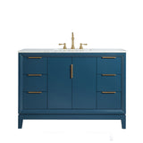 WATER CREATION Elizabeth 48-Inch Single Sink Carrara White Marble Vanity In Monarch Blue