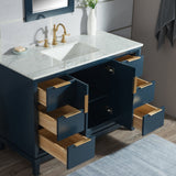 WATER CREATION Elizabeth 48-Inch Single Sink Carrara White Marble Vanity In Monarch Blue