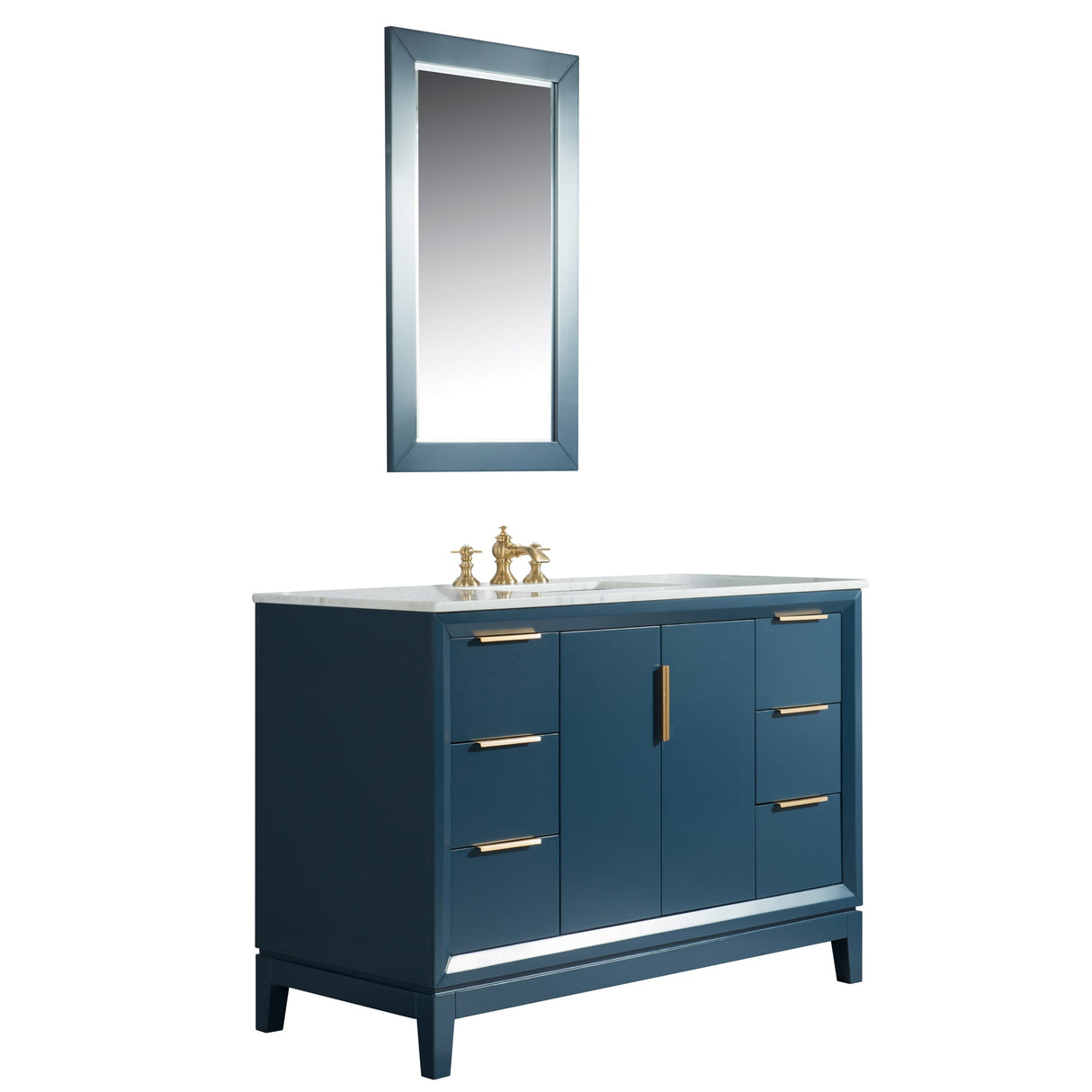 WATER CREATION Elizabeth 48-Inch Single Sink Carrara White Marble Vanity In Monarch Blue