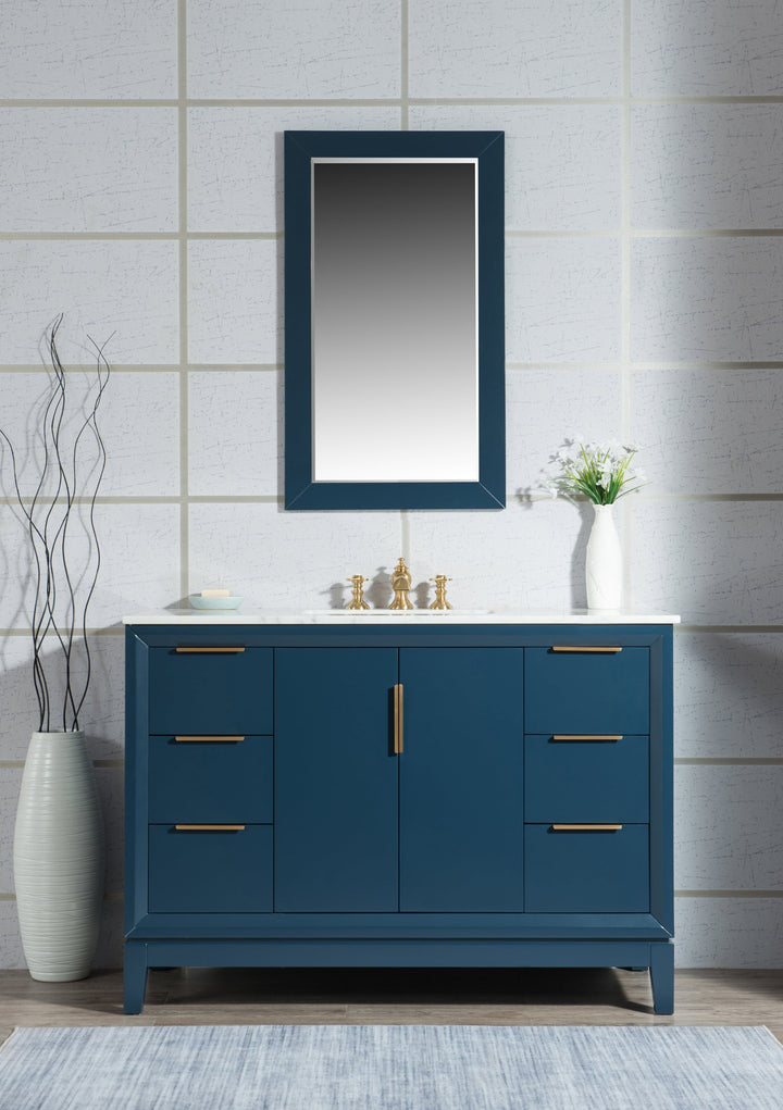 Water Creation Bathroom Vanity Vanity and Faucet 1 and Mirror WATER CREATION Elizabeth 48-Inch Single Sink Carrara White Marble Vanity In Monarch Blue