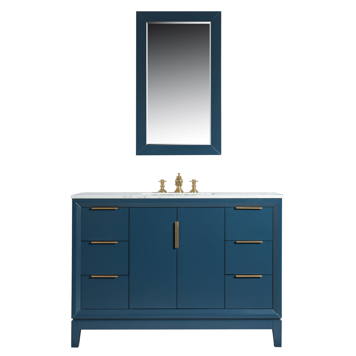 Water Creation Bathroom Vanity Vanity and Mirror WATER CREATION Elizabeth 48-Inch Single Sink Carrara White Marble Vanity In Monarch Blue