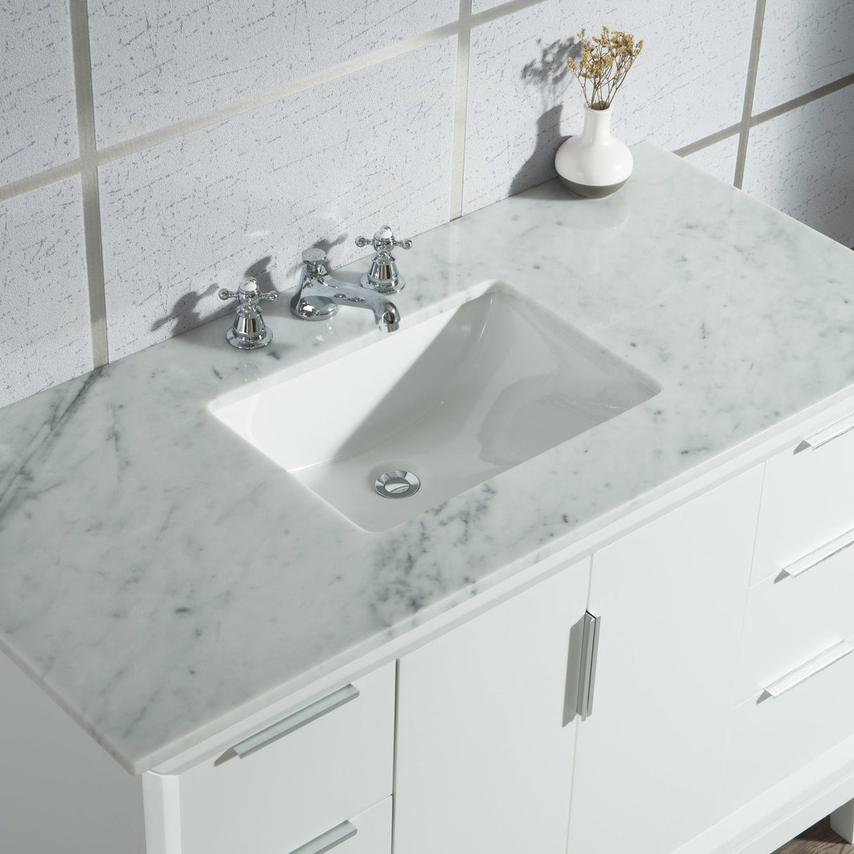 WATER CREATION Elizabeth 48-Inch Single Sink Carrara White Marble Vanity In Pure White