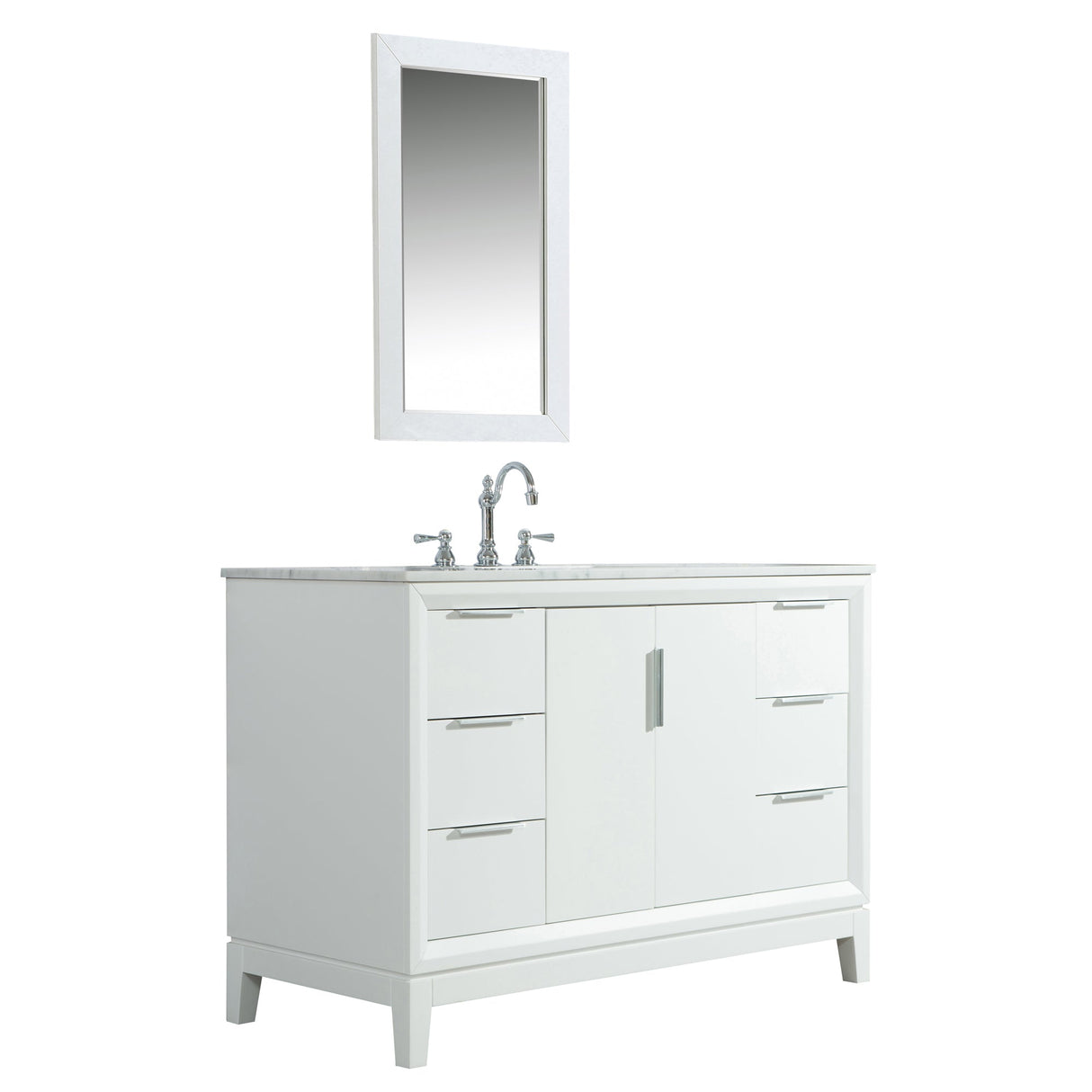 WATER CREATION Elizabeth 48-Inch Single Sink Carrara White Marble Vanity In Pure White