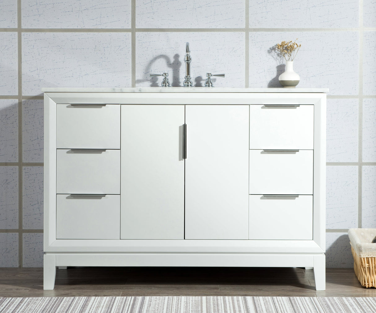 WATER CREATION Elizabeth 48-Inch Single Sink Carrara White Marble Vanity In Pure White