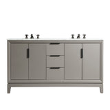 WATER CREATION Elizabeth 60-Inch Double Sink Carrara White Marble Vanity In Cashmere Grey