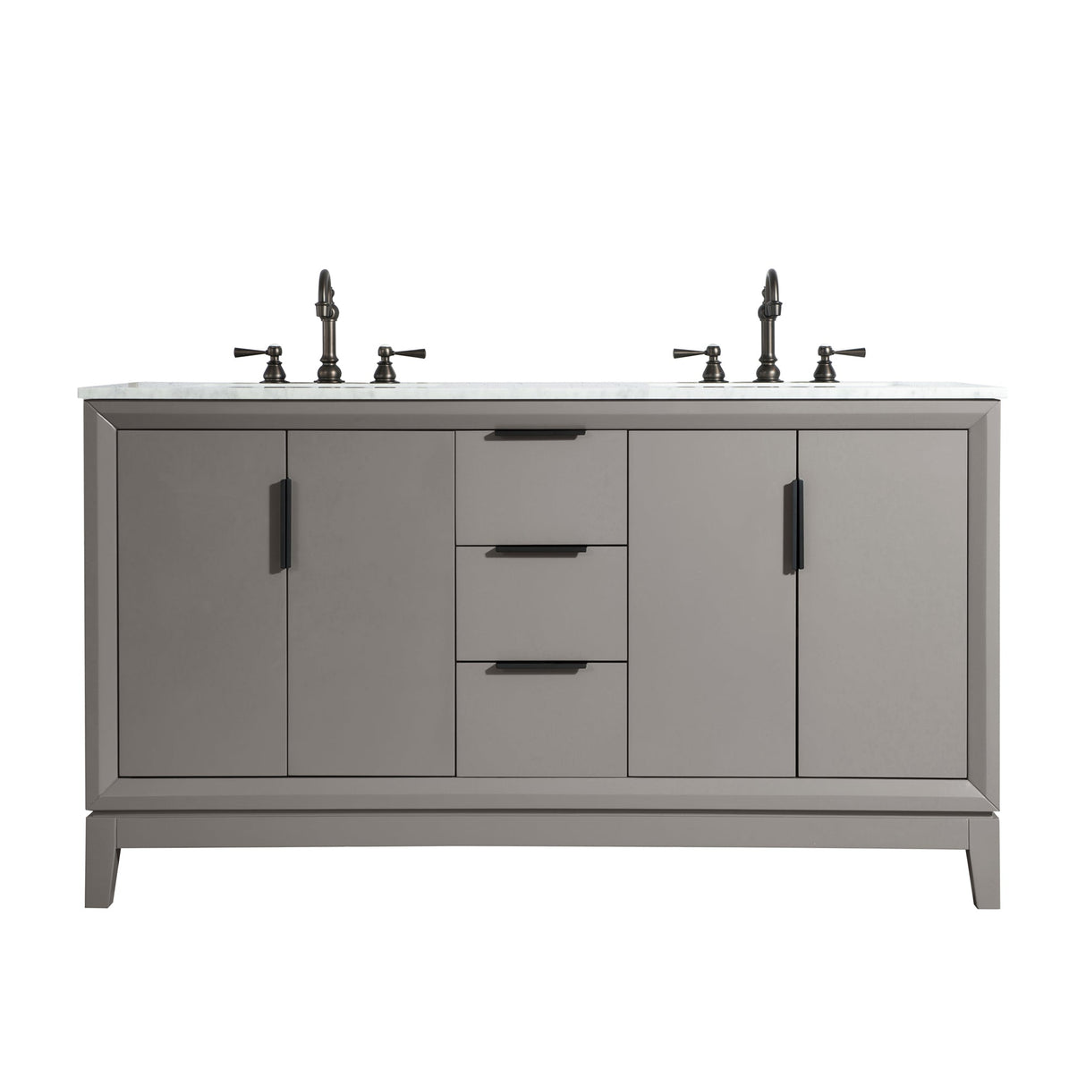 WATER CREATION Elizabeth 60-Inch Double Sink Carrara White Marble Vanity In Cashmere Grey