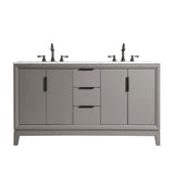 WATER CREATION Elizabeth 60-Inch Double Sink Carrara White Marble Vanity In Cashmere Grey