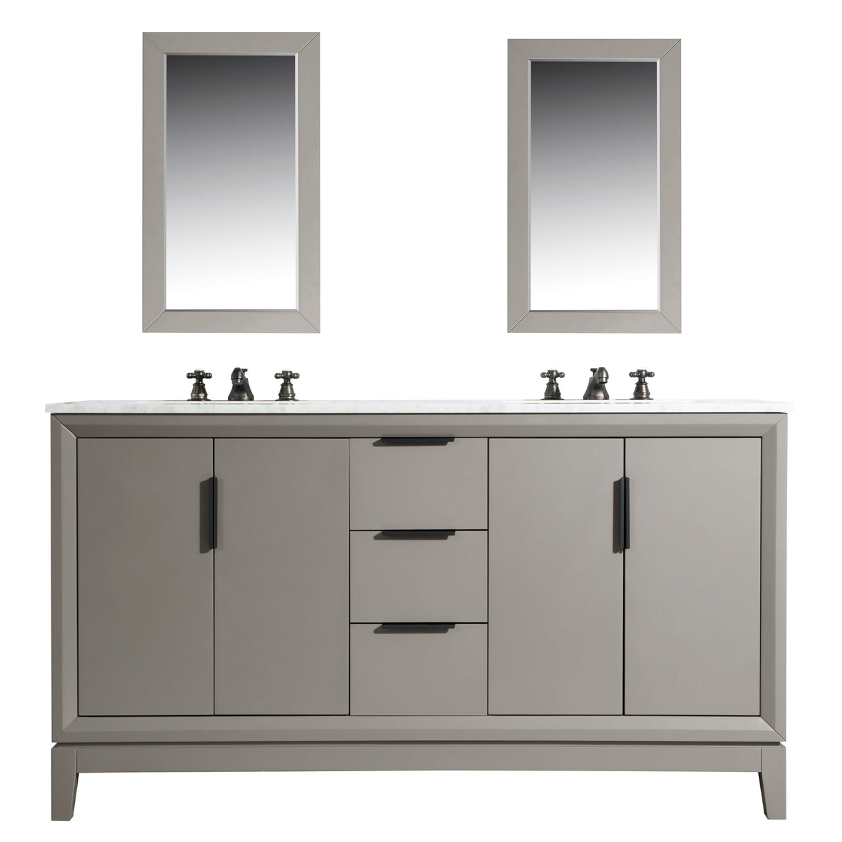 WATER CREATION Elizabeth 60-Inch Double Sink Carrara White Marble Vanity In Cashmere Grey