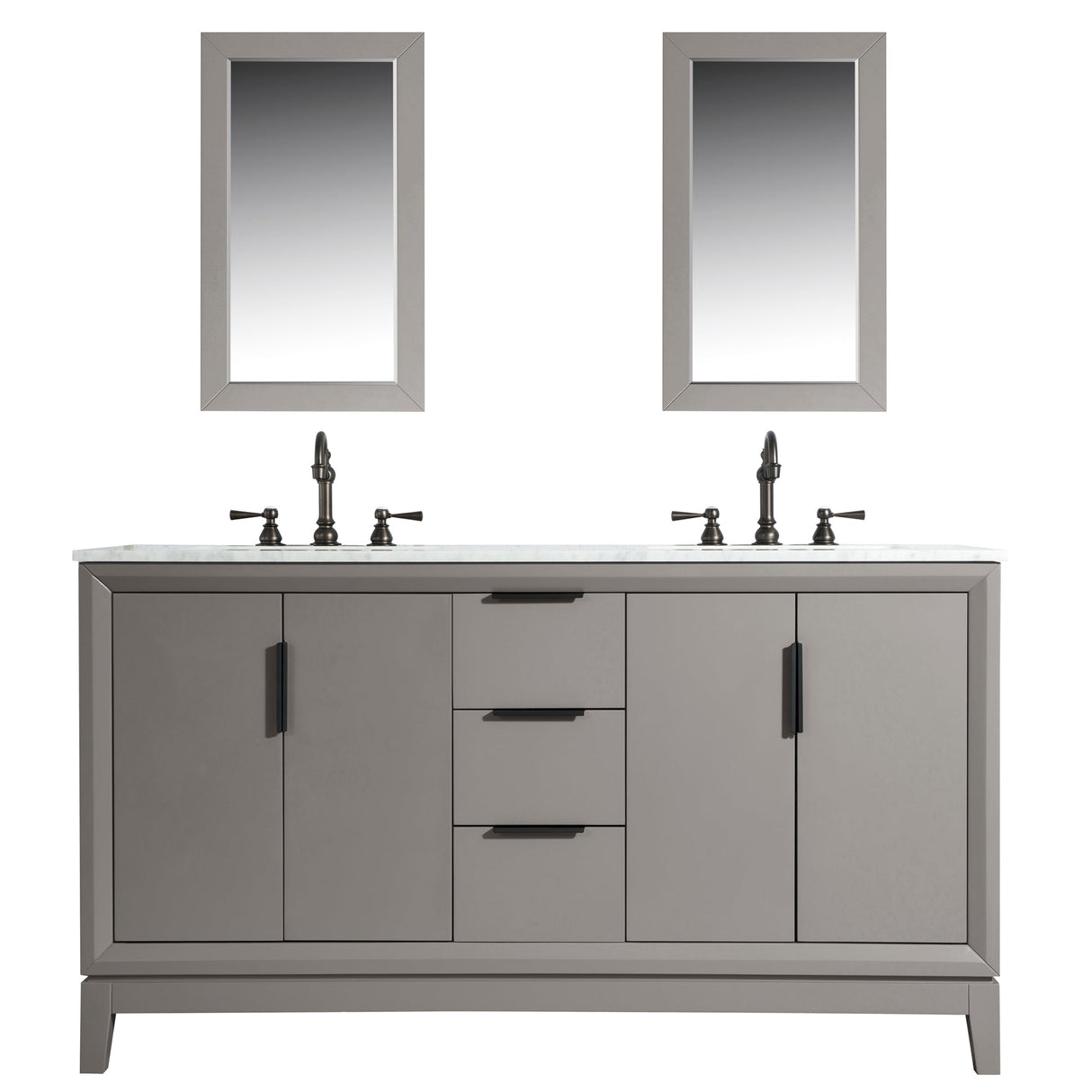 WATER CREATION Elizabeth 60-Inch Double Sink Carrara White Marble Vanity In Cashmere Grey