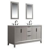 WATER CREATION Elizabeth 60-Inch Double Sink Carrara White Marble Vanity In Cashmere Grey