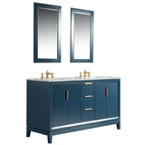 WATER CREATION Elizabeth 60-Inch Double Sink Carrara White Marble Vanity In Monarch Blue