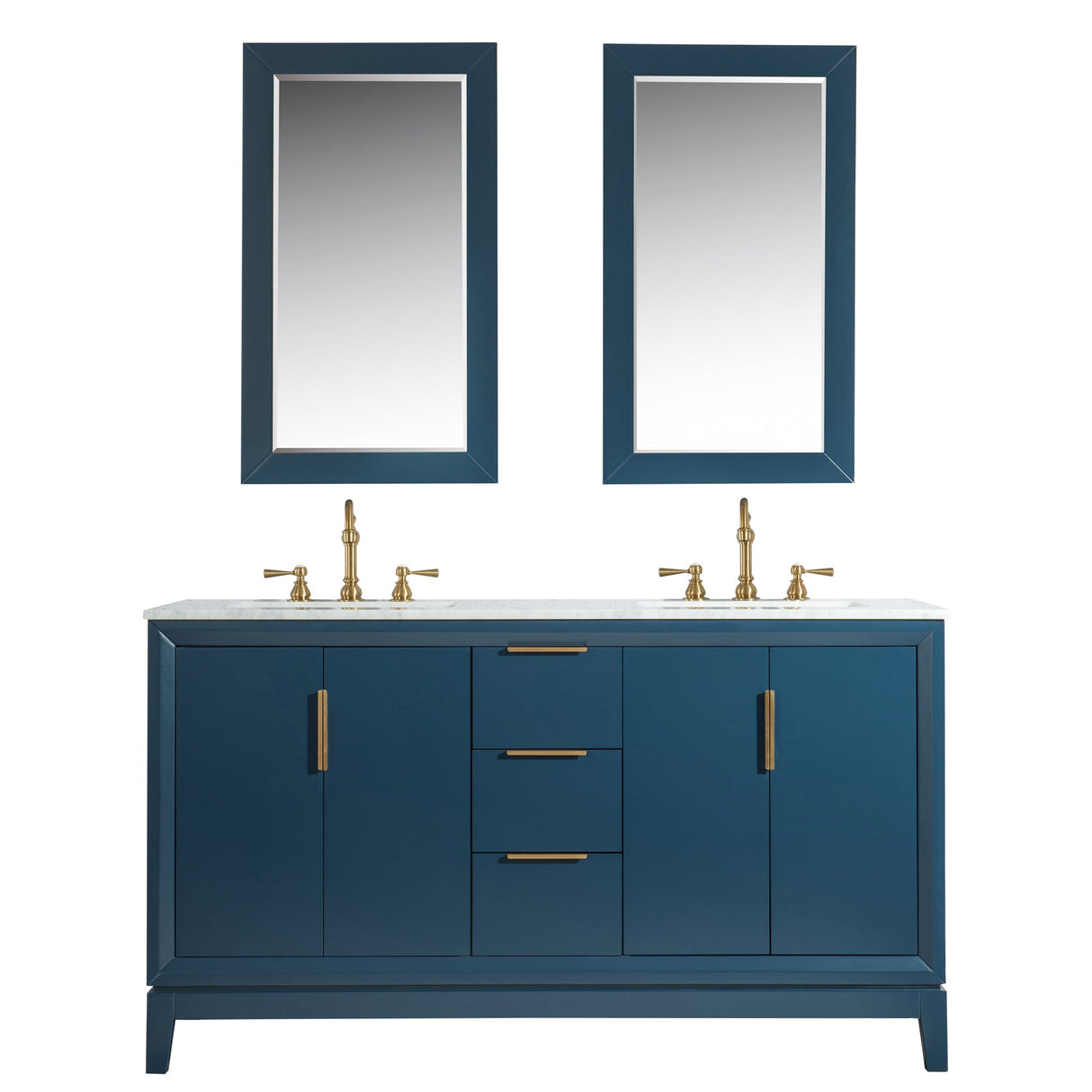 WATER CREATION Elizabeth 60-Inch Double Sink Carrara White Marble Vanity In Monarch Blue