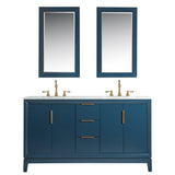 WATER CREATION Elizabeth 60-Inch Double Sink Carrara White Marble Vanity In Monarch Blue