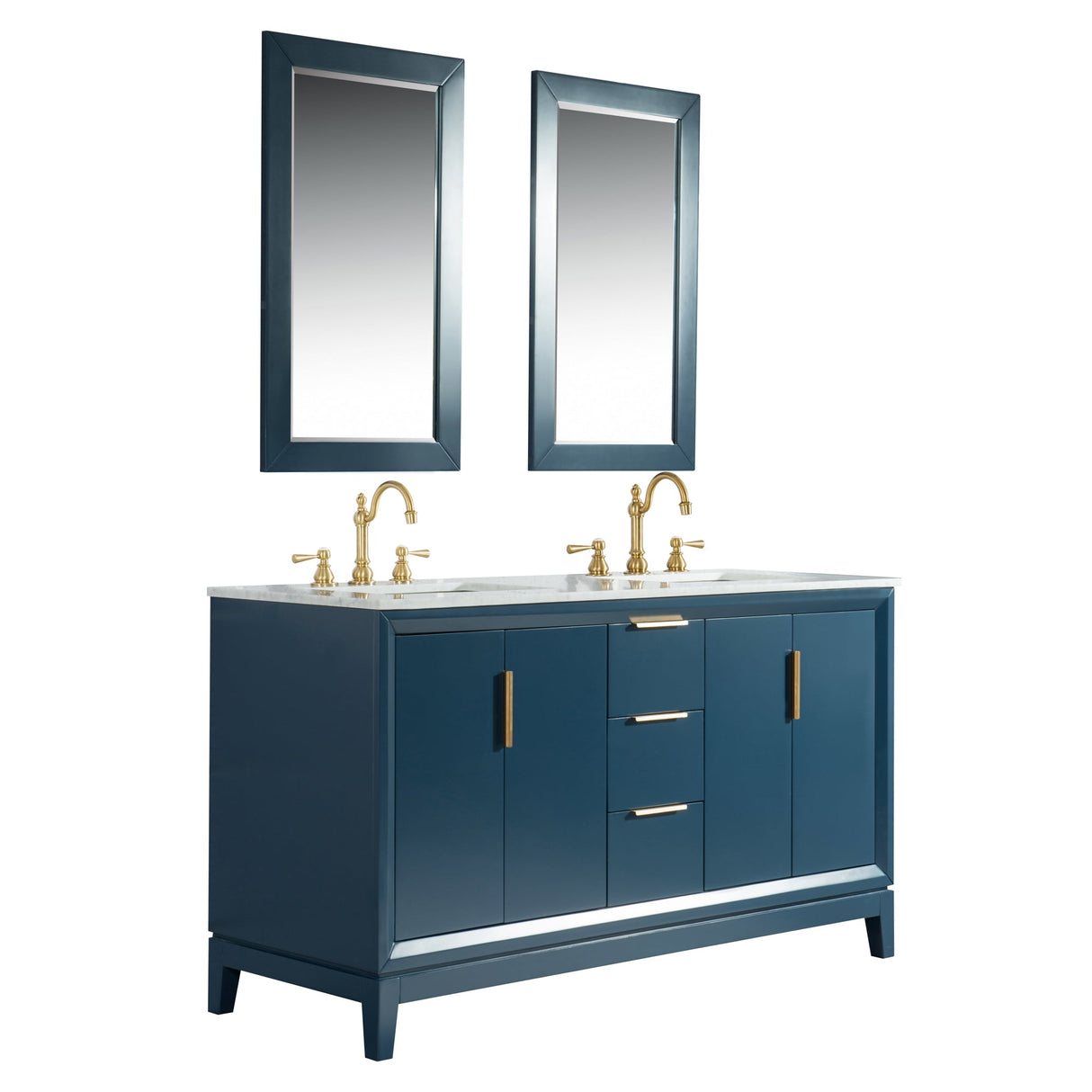 WATER CREATION Elizabeth 60-Inch Double Sink Carrara White Marble Vanity In Monarch Blue