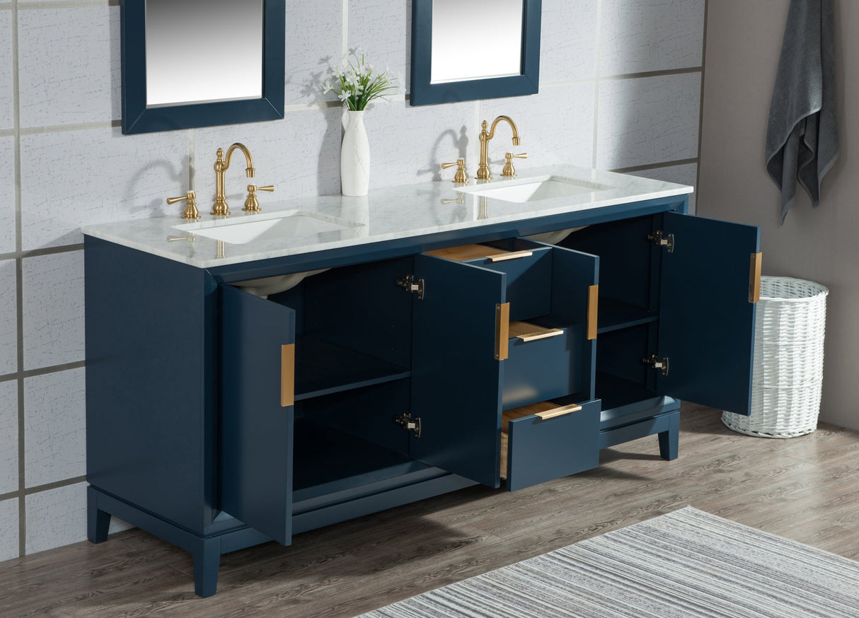 WATER CREATION Elizabeth 60-Inch Double Sink Carrara White Marble Vanity In Monarch Blue