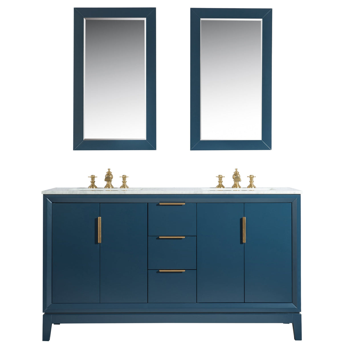 Water Creation Bathroom Vanity Vanity and Mirror WATER CREATION Elizabeth 60-Inch Double Sink Carrara White Marble Vanity In Monarch Blue