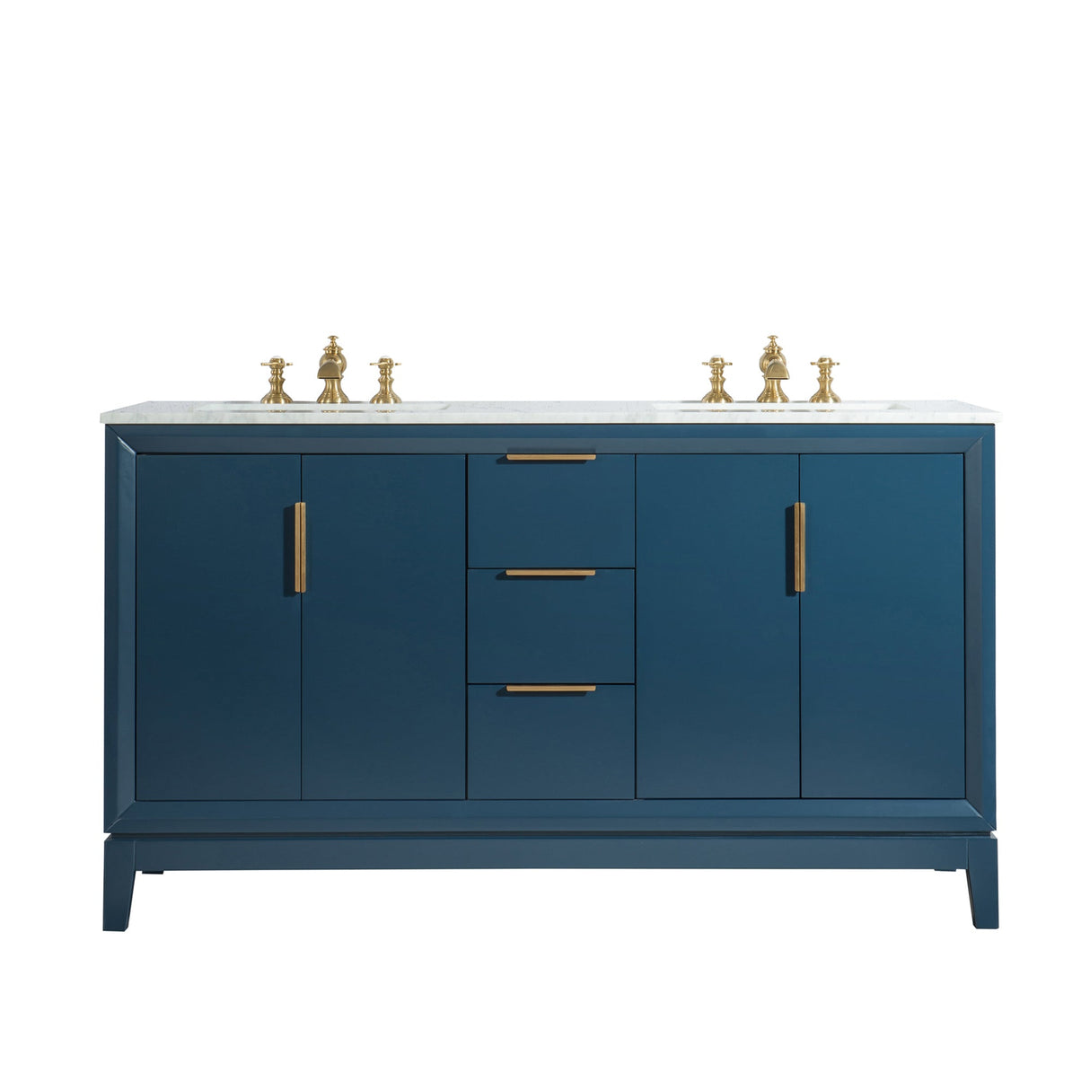 Water Creation Bathroom Vanity Vanity Only WATER CREATION Elizabeth 60-Inch Double Sink Carrara White Marble Vanity In Monarch Blue