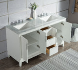 WATER CREATION Elizabeth 60-Inch Double Sink Carrara White Marble Vanity In Pure White