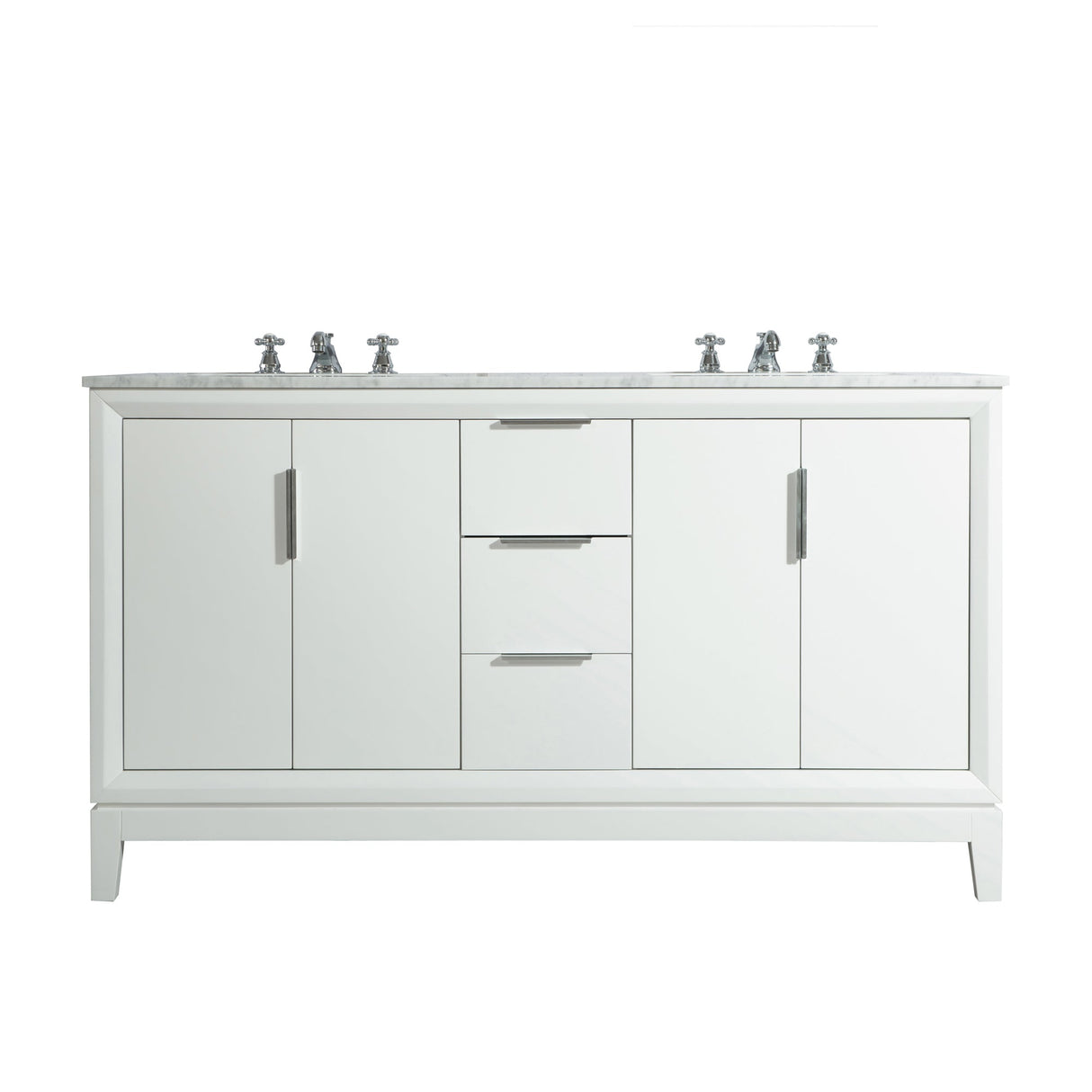 WATER CREATION Elizabeth 60-Inch Double Sink Carrara White Marble Vanity In Pure White