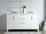 WATER CREATION Elizabeth 60-Inch Double Sink Carrara White Marble Vanity In Pure White