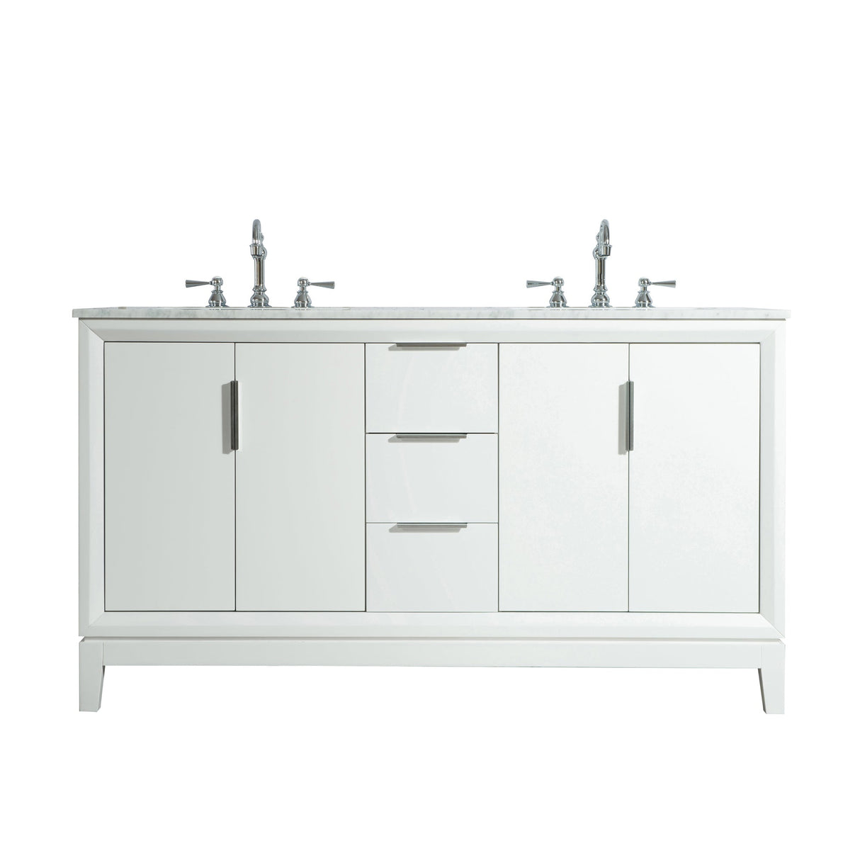 WATER CREATION Elizabeth 60-Inch Double Sink Carrara White Marble Vanity In Pure White