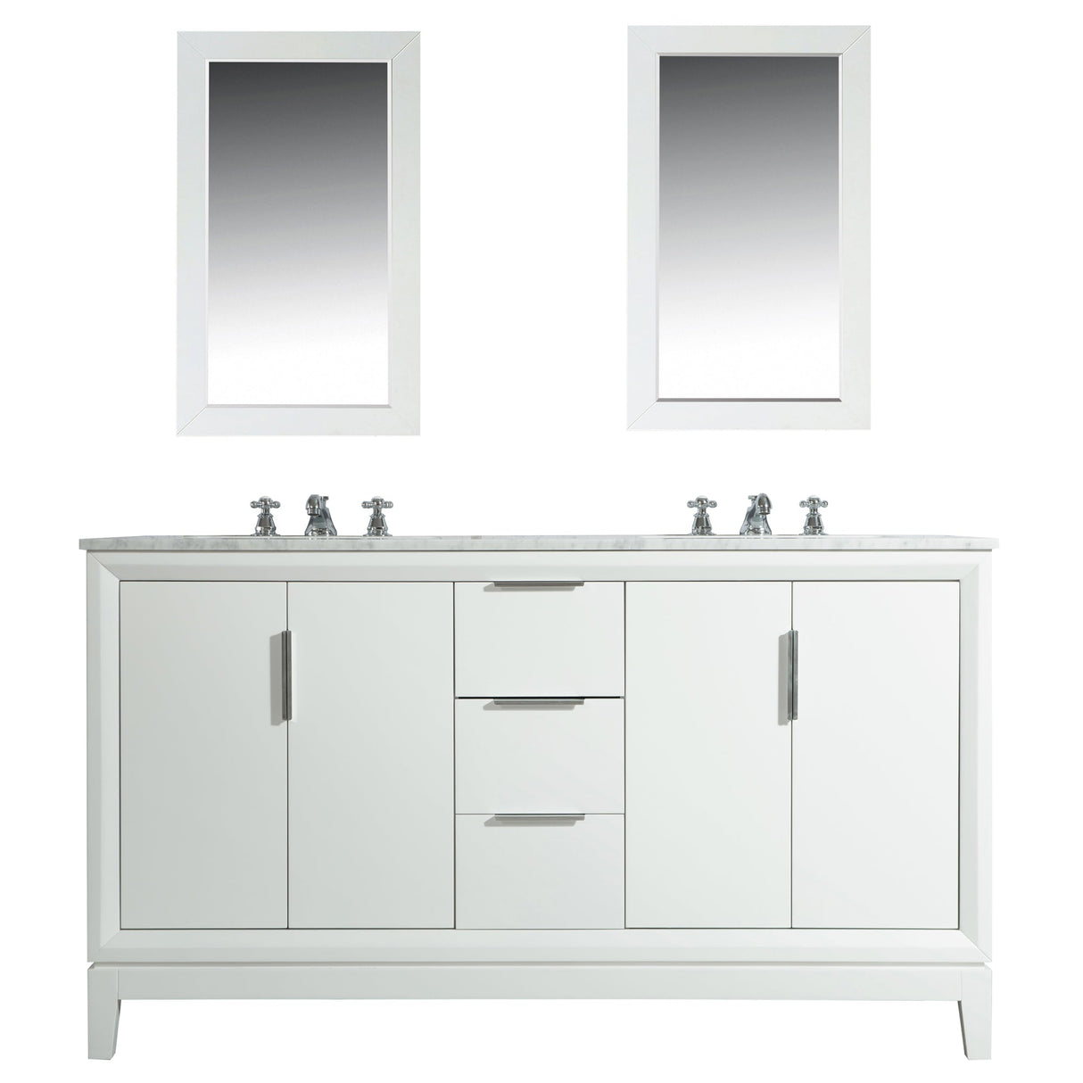 WATER CREATION Elizabeth 60-Inch Double Sink Carrara White Marble Vanity In Pure White