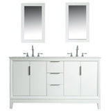 WATER CREATION Elizabeth 60-Inch Double Sink Carrara White Marble Vanity In Pure White