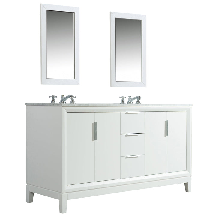 Water Creation Bathroom Vanity Vanity and Faucet 1 and Mirror WATER CREATION Elizabeth 60-Inch Double Sink Carrara White Marble Vanity In Pure White