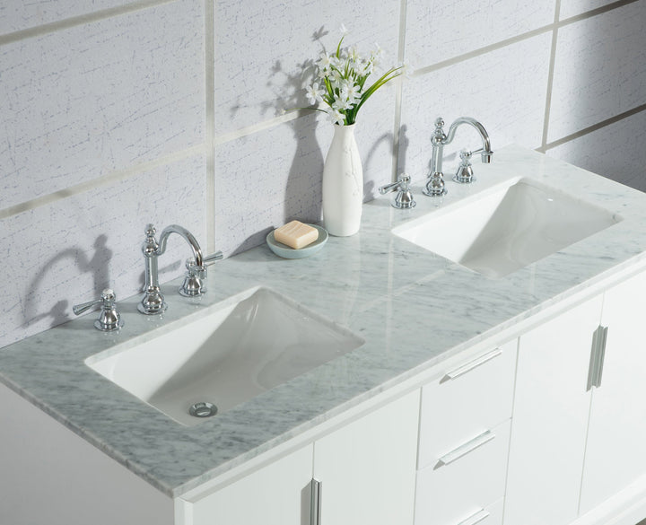 Water Creation Bathroom Vanity Vanity and Faucet 2 Option WATER CREATION Elizabeth 60-Inch Double Sink Carrara White Marble Vanity In Pure White