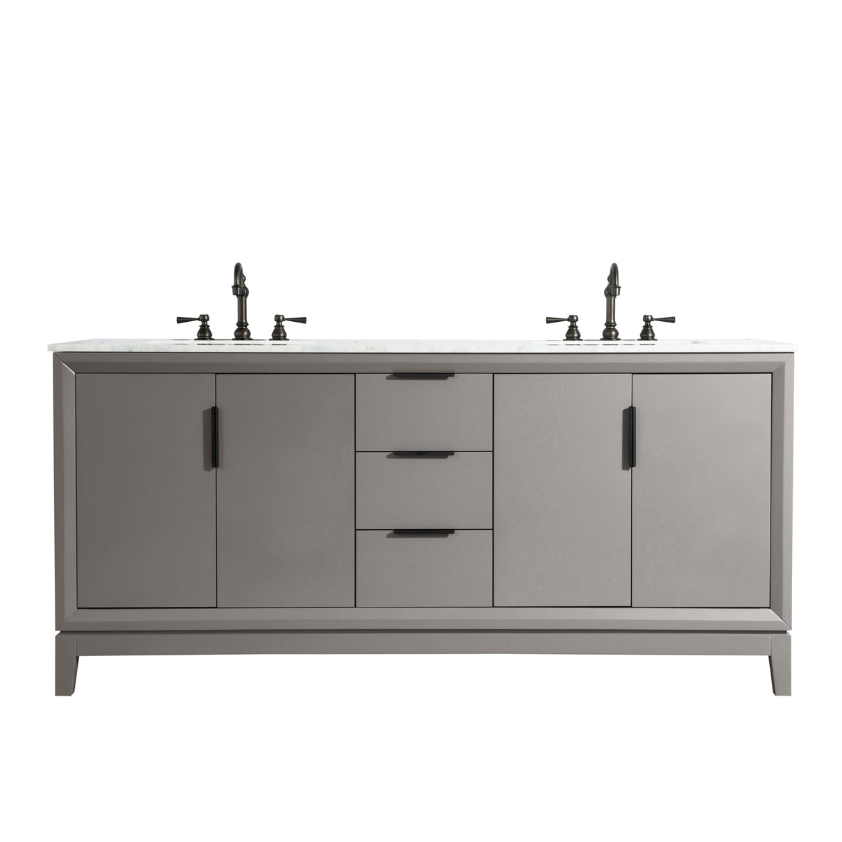 WATER CREATION Elizabeth 72-Inch Double Sink Carrara White Marble Vanity In Cashmere Grey