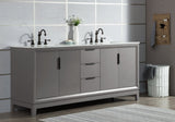 WATER CREATION Elizabeth 72-Inch Double Sink Carrara White Marble Vanity In Cashmere Grey