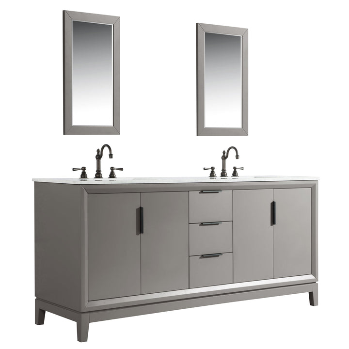 Water Creation Bathroom Vanity Vanity and Faucet 2 and Mirror WATER CREATION Elizabeth 72-Inch Double Sink Carrara White Marble Vanity In Cashmere Grey