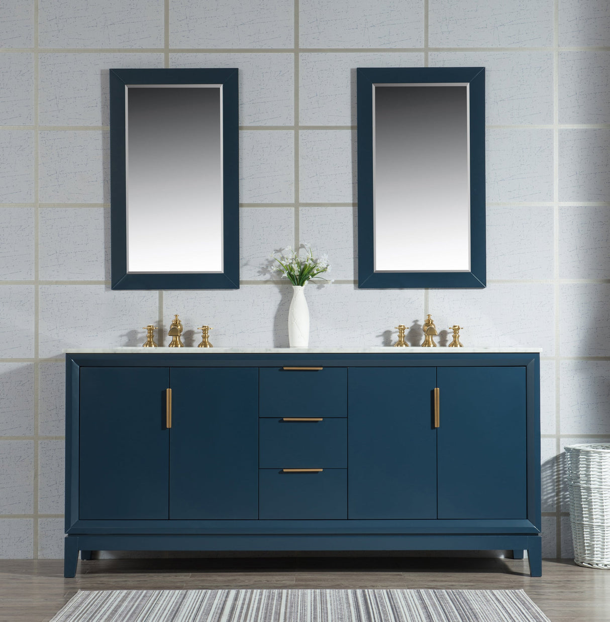 WATER CREATION Elizabeth 72-Inch Double Sink Carrara White Marble Vanity In Monarch Blue