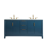 WATER CREATION Elizabeth 72-Inch Double Sink Carrara White Marble Vanity In Monarch Blue