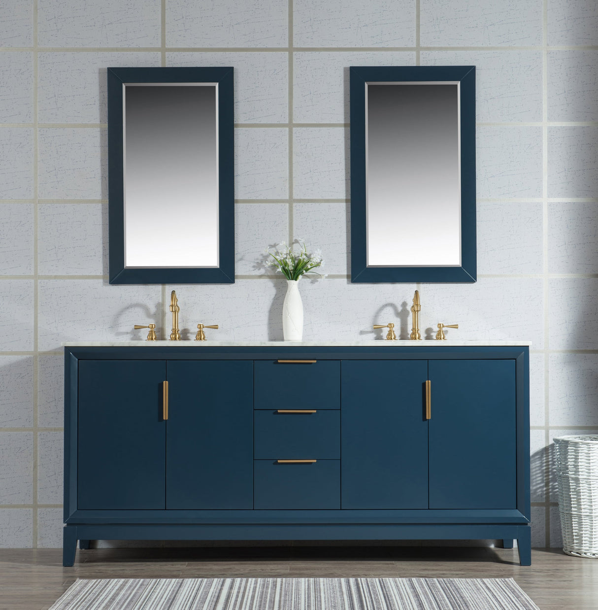 WATER CREATION Elizabeth 72-Inch Double Sink Carrara White Marble Vanity In Monarch Blue