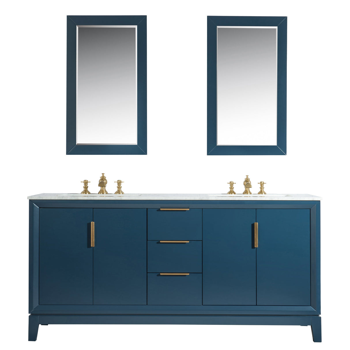 WATER CREATION Elizabeth 72-Inch Double Sink Carrara White Marble Vanity In Monarch Blue