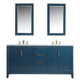 WATER CREATION Elizabeth 72-Inch Double Sink Carrara White Marble Vanity In Monarch Blue