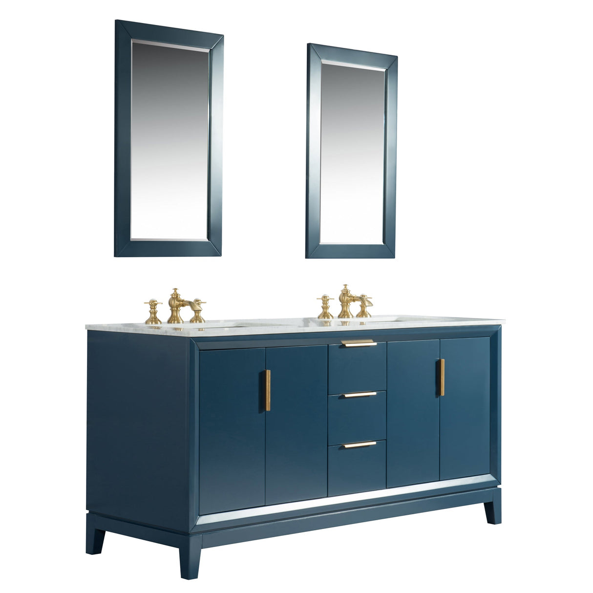 WATER CREATION Elizabeth 72-Inch Double Sink Carrara White Marble Vanity In Monarch Blue