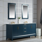 WATER CREATION Elizabeth 72-Inch Double Sink Carrara White Marble Vanity In Monarch Blue