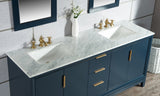 WATER CREATION Elizabeth 72-Inch Double Sink Carrara White Marble Vanity In Monarch Blue