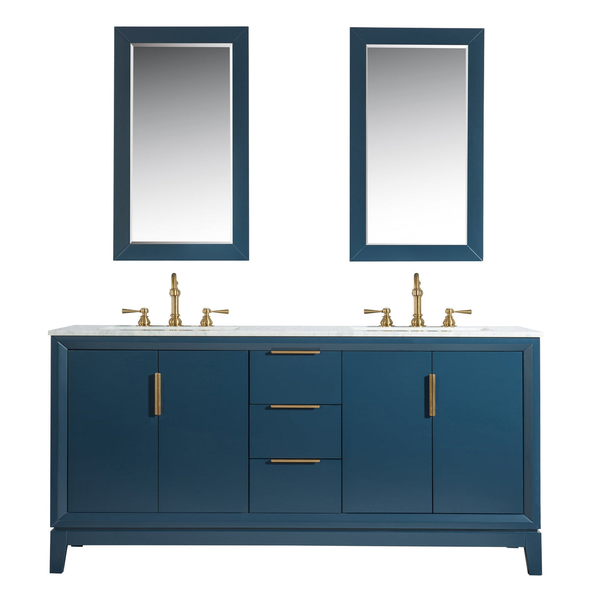 WATER CREATION Elizabeth 72-Inch Double Sink Carrara White Marble Vanity In Monarch Blue