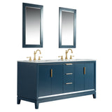 WATER CREATION Elizabeth 72-Inch Double Sink Carrara White Marble Vanity In Monarch Blue