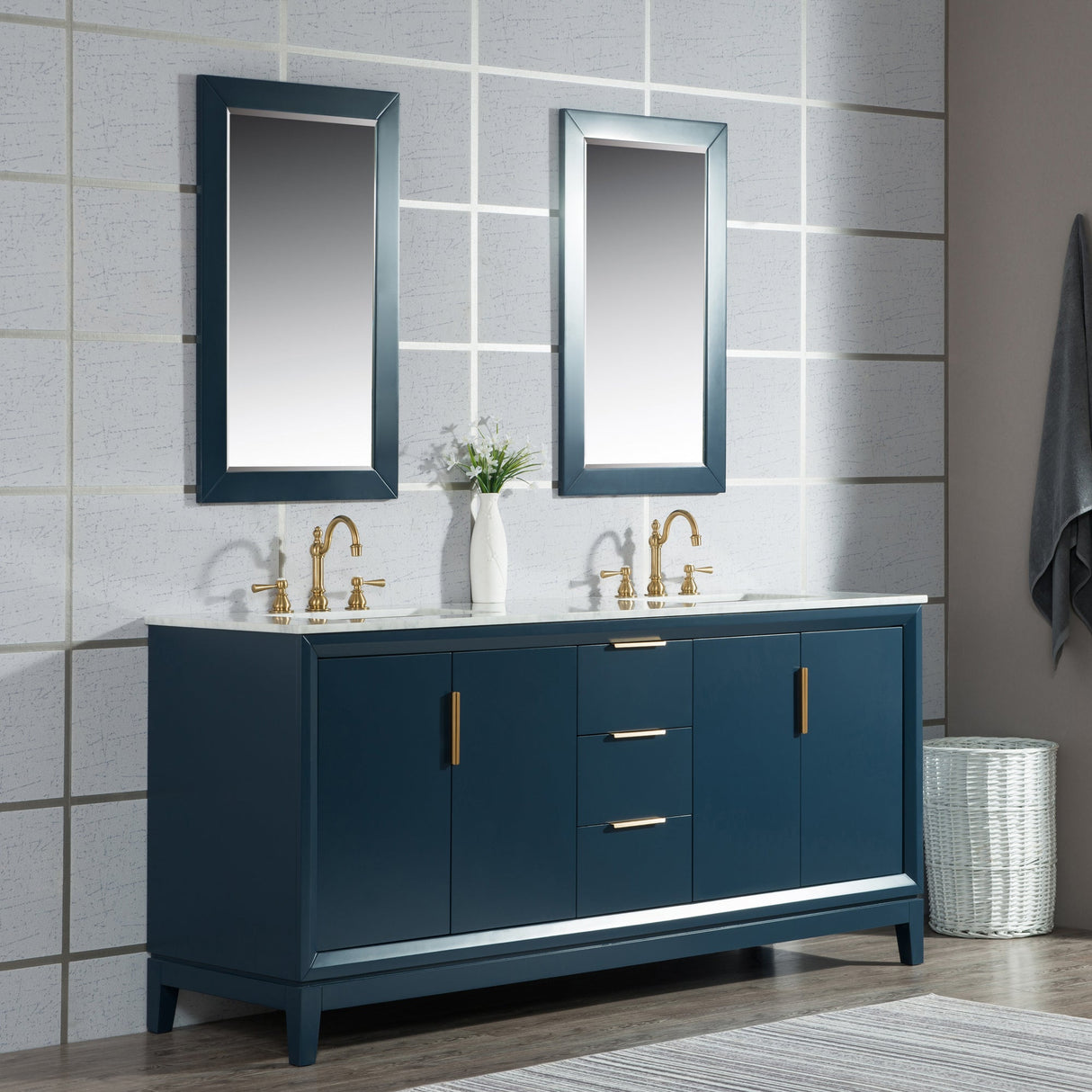 WATER CREATION Elizabeth 72-Inch Double Sink Carrara White Marble Vanity In Monarch Blue