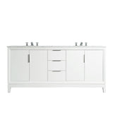 WATER CREATION Elizabeth 72-Inch Double Sink Carrara White Marble Vanity In Pure White